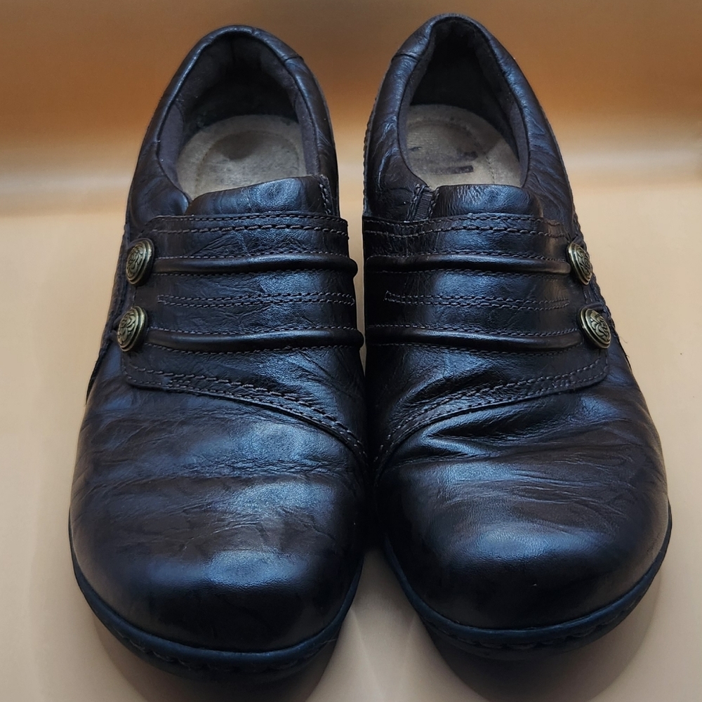 Clarks Womens 15260 Black Comfort Soft Cushion Leather Slip On Size 9M Loafer